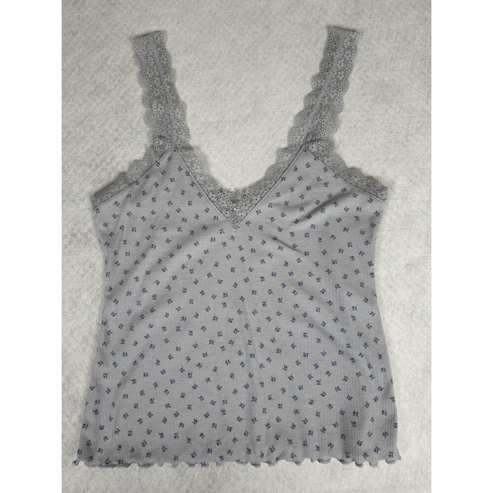 H&M Y2K style lace trimmed v-neck floral tank top cotton blend Womens Sz S